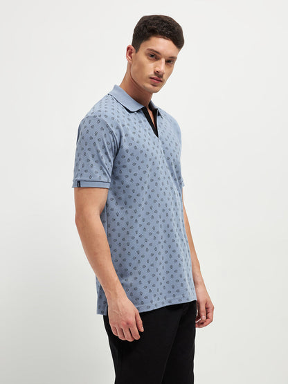Steel Grey  Printed Polo T Shirt
