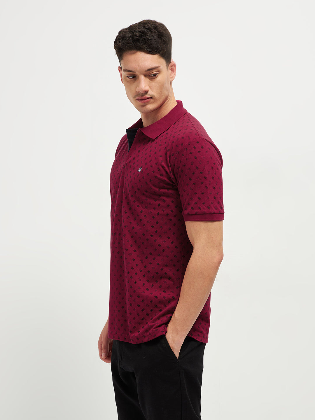Maroon Printed Polo T Shirt