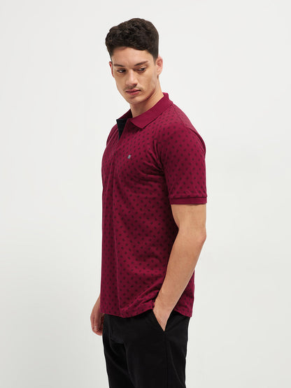 Maroon Printed Polo T Shirt