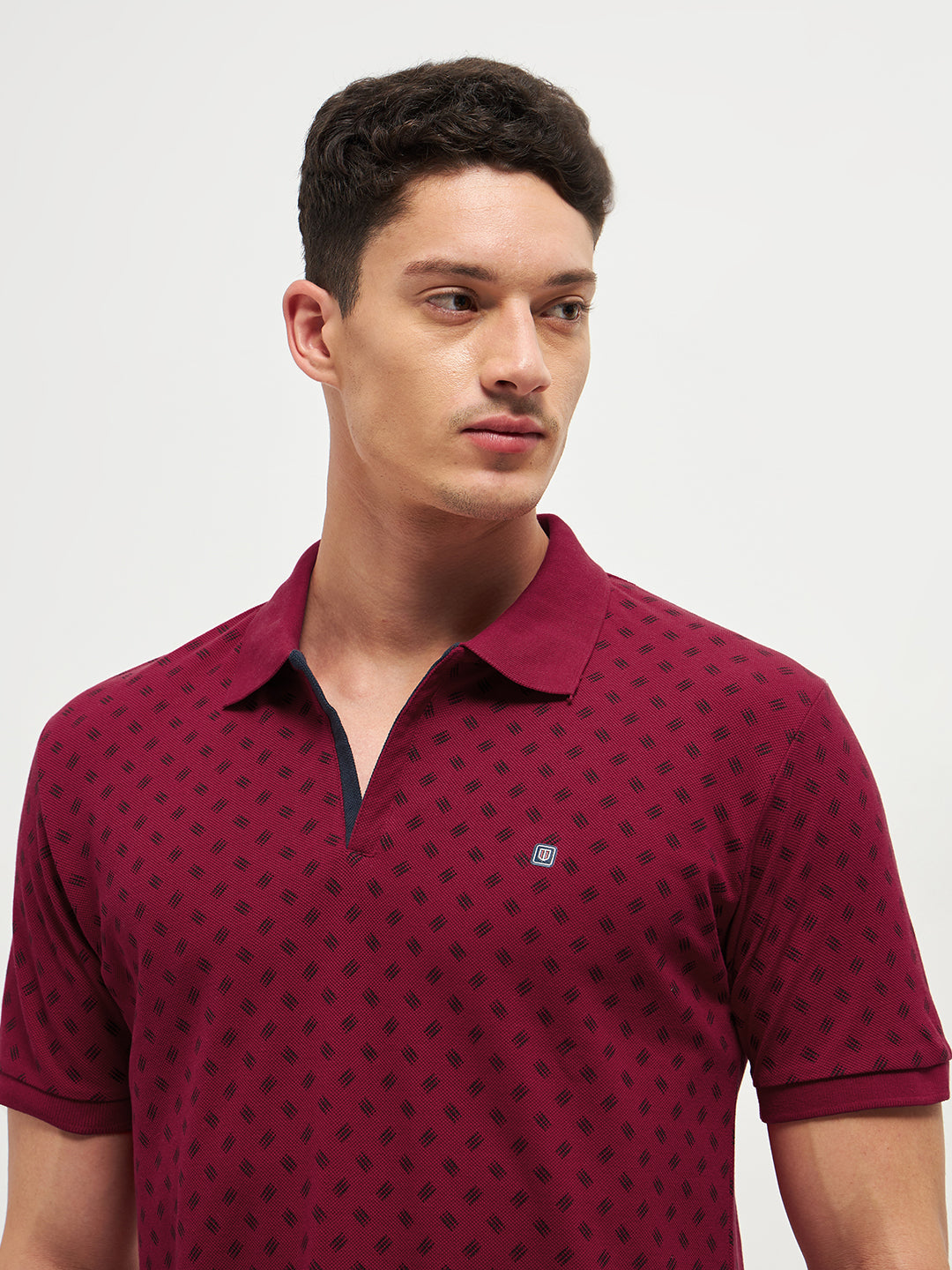 Maroon Printed Polo T Shirt