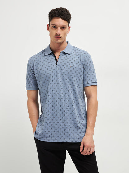 Steel Grey  Printed Polo T Shirt