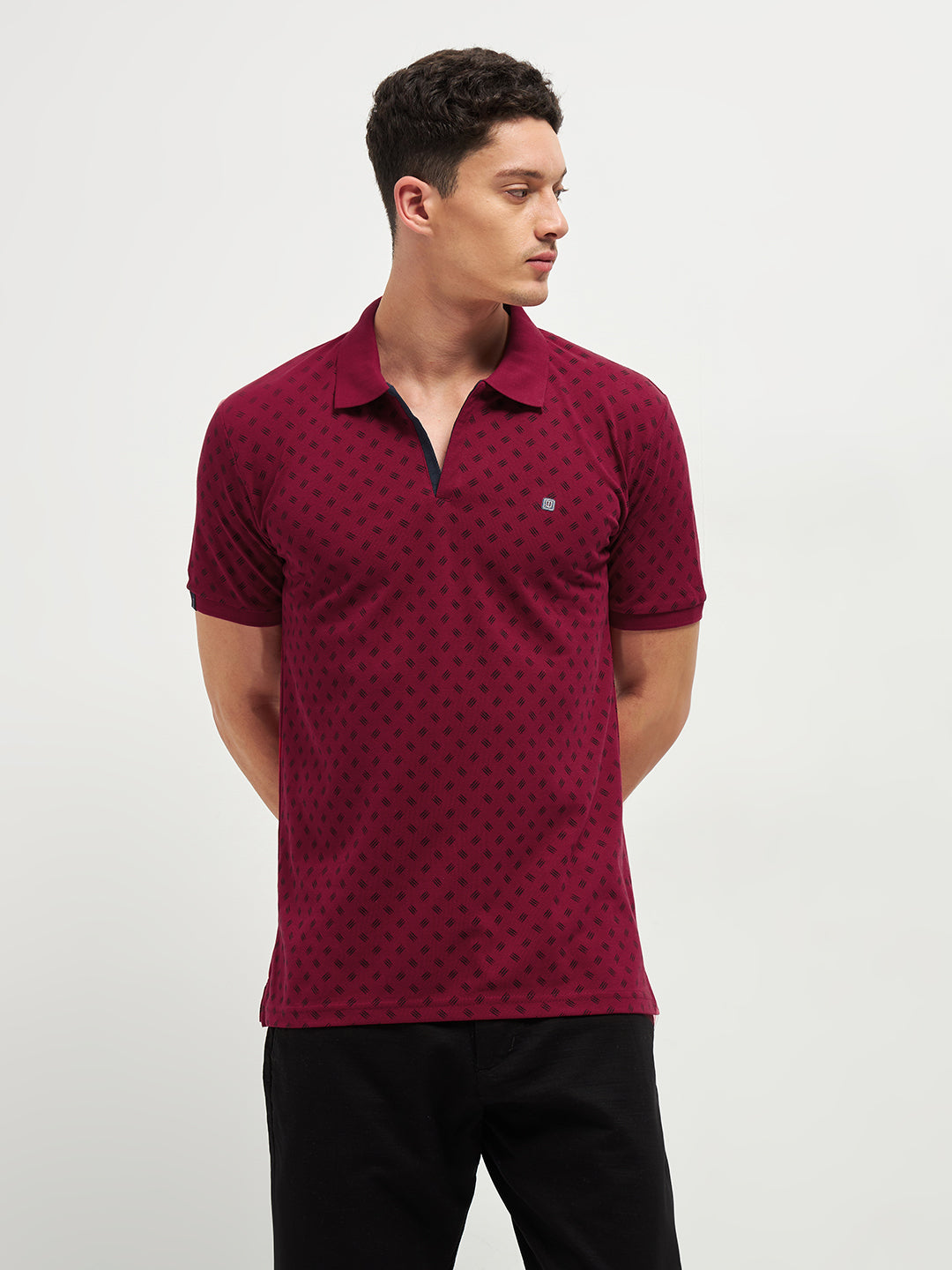 Maroon Printed Polo T Shirt