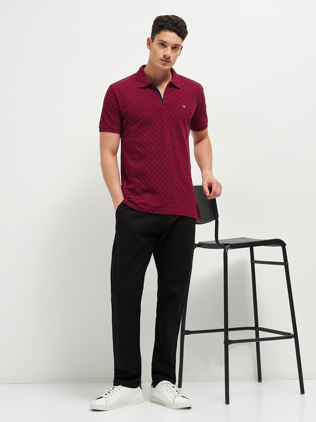 Maroon Printed Polo T Shirt