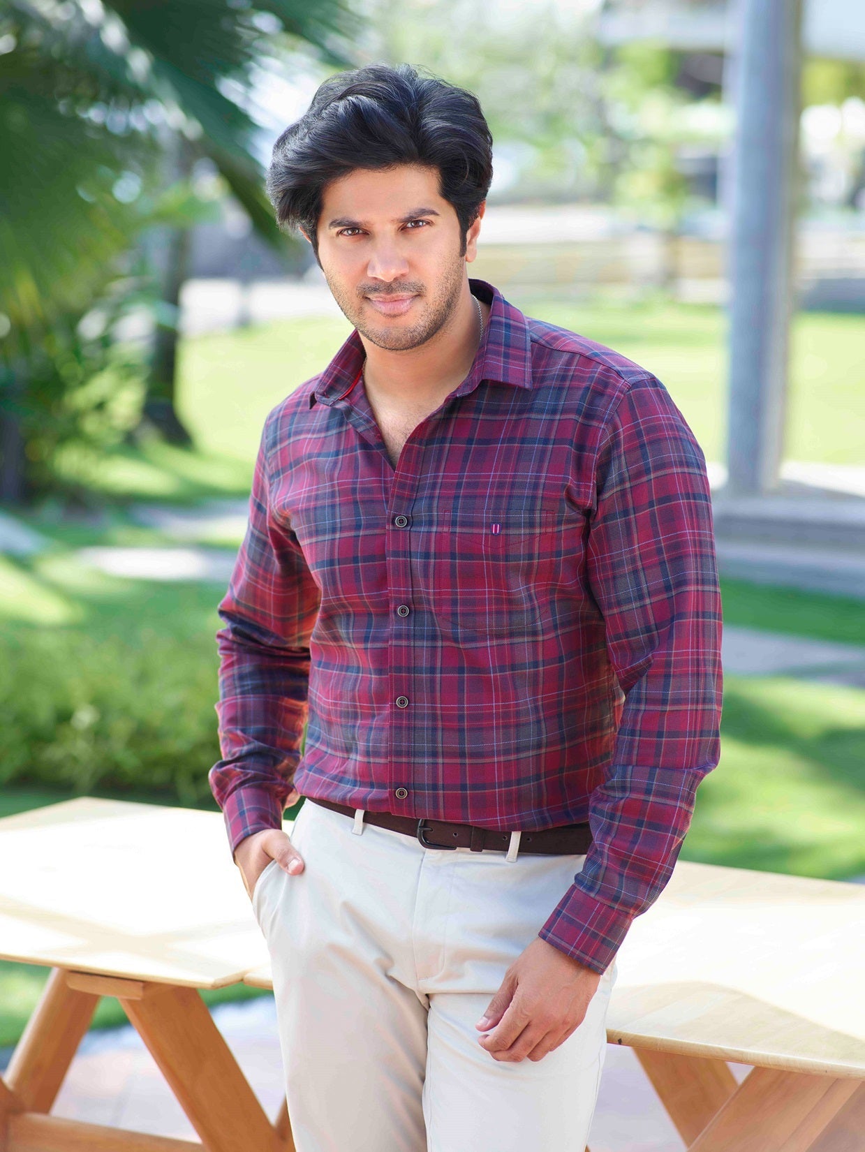 Maroon Checked Casual Shirt