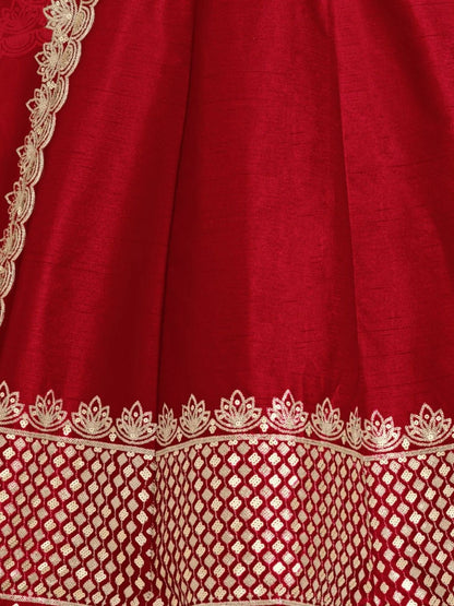 Odette Red Art Silk Embellished Semi-Stitched lehenga For Women