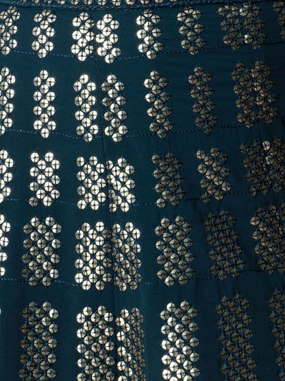 Odette Teal Georgette Embellished Semi-Stitched Lehenga For Women