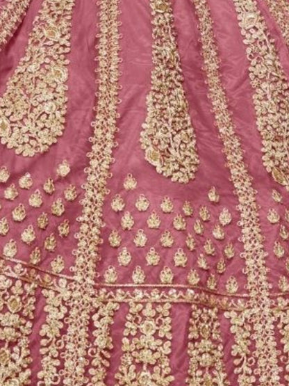 Odette Pink Net Embroidered Semi-Stitched lehenga For Women