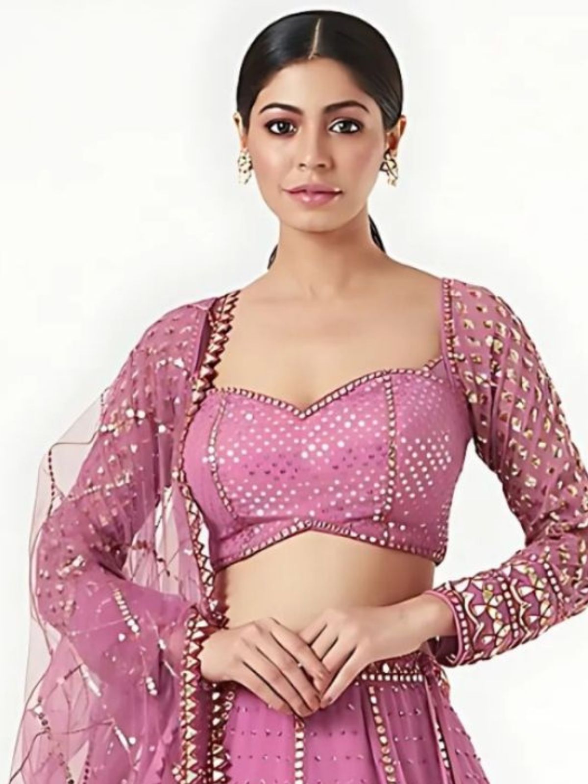 Odette Purple Georgette Embellished Semi-Stitched lehenga For Women