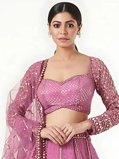 Odette Purple Georgette Embellished Semi-Stitched lehenga For Women