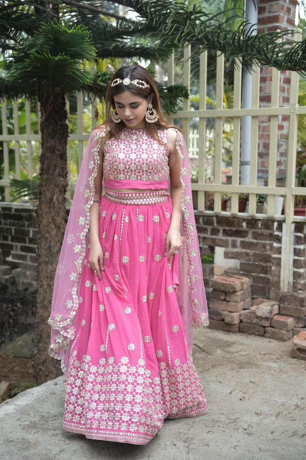 Odette Women Pink Stunning Semi Stitched Lehenga With Unstitched Blouse