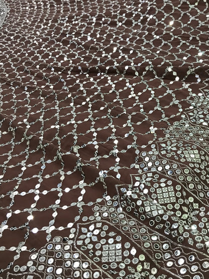 Odette Women Brown Georgette Semi Stitched Lehenga With Unstitched Blouse