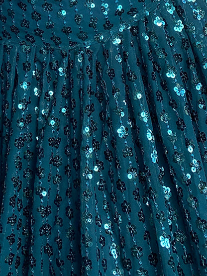 Odette Women Designer Green Georgette Semi Stitched Lehenga With Unstitched Blouse