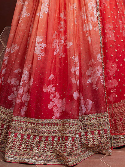 Odette Orange Organza Silk Embellished Semi Stitched Lehenga With Unstitched Blouse For Women