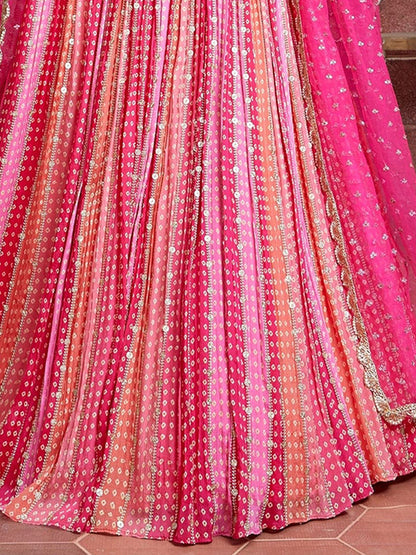 Odette Pink Chinon Silk Embellished Semi Stitched Lehenga With Unstitched Blouse For Women