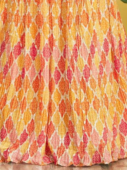 Odette Yellow Chinon Embellished Semi Stitched Lehenga With Unstitched Blouse For Women