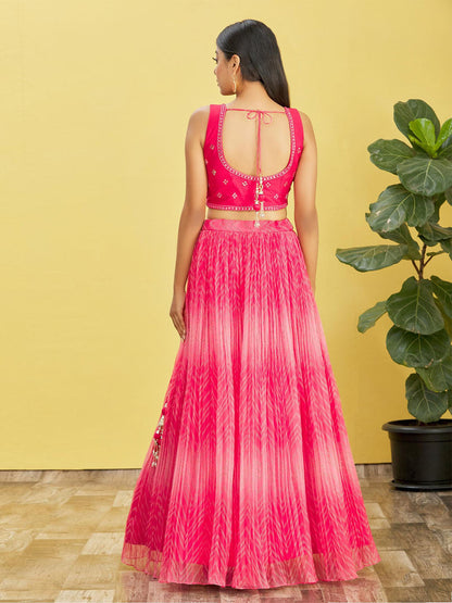 Odette Pink Organza Embellished Semi Stitched Lehenga With Unstitched Blouse For Women