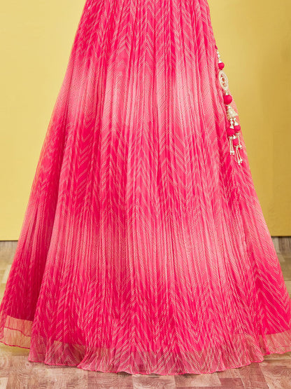 Odette Pink Organza Embellished Semi Stitched Lehenga With Unstitched Blouse For Women