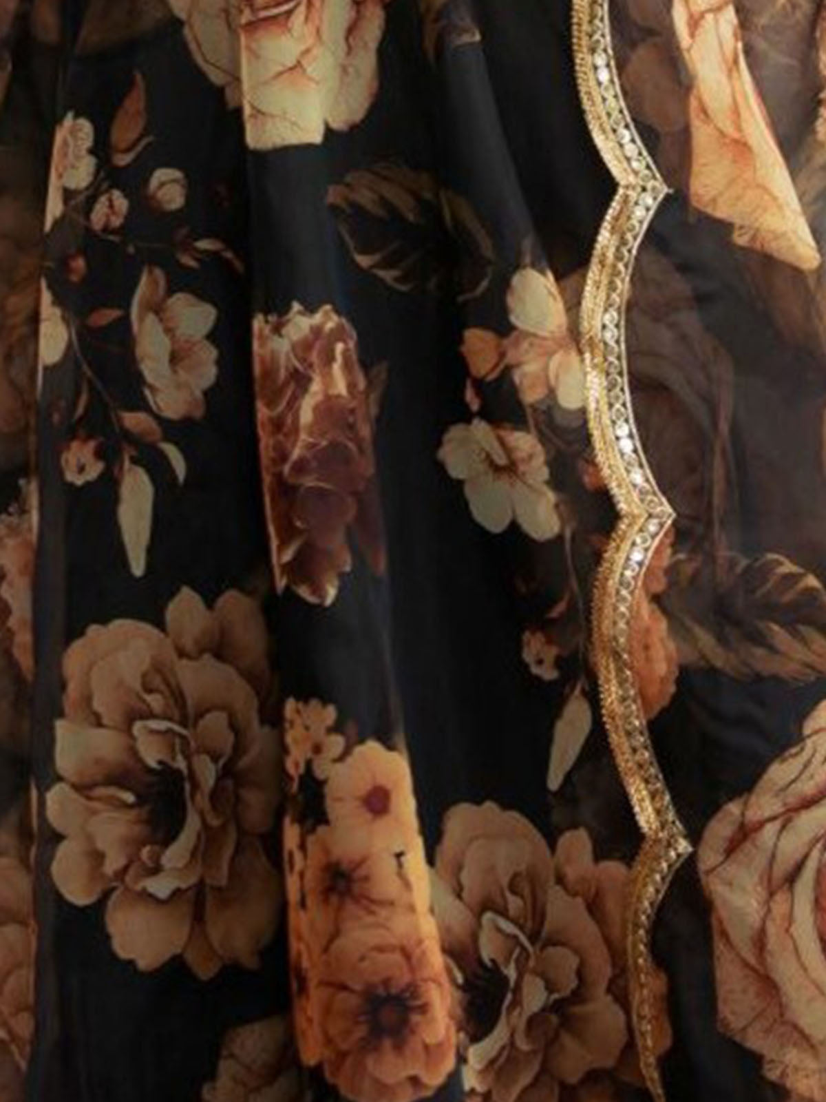 Odette Black Organza Printed Semi Stitched Lehenga With Unstitched Blouse For Women