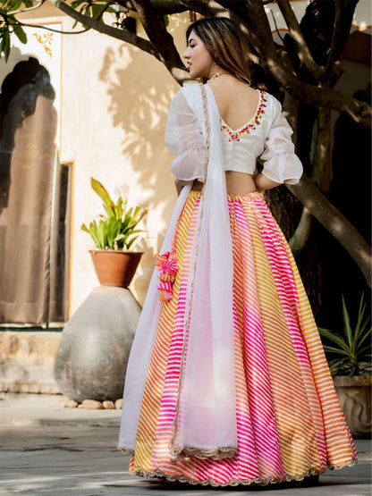 Odette Multicolor Organza Printed Semi Stitched Lehenga With Unstitched Blouse For Women