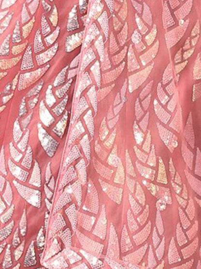 Odette Light Pink Soft Net Embellished Semi Stitched Lehenga With Unstitched Blouse For Women