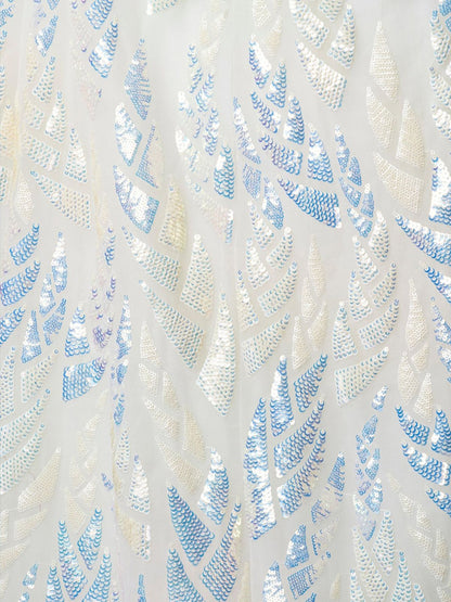 Odette White Soft Net Embellished Semi Stitched Lehenga With Unstitched Blouse For Women