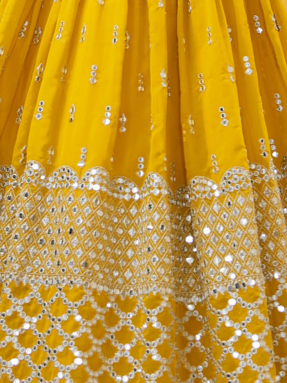 Odette Yellow Georgette Embroidered Semi Stitched Lehenga With Unstitched Blouse For Women