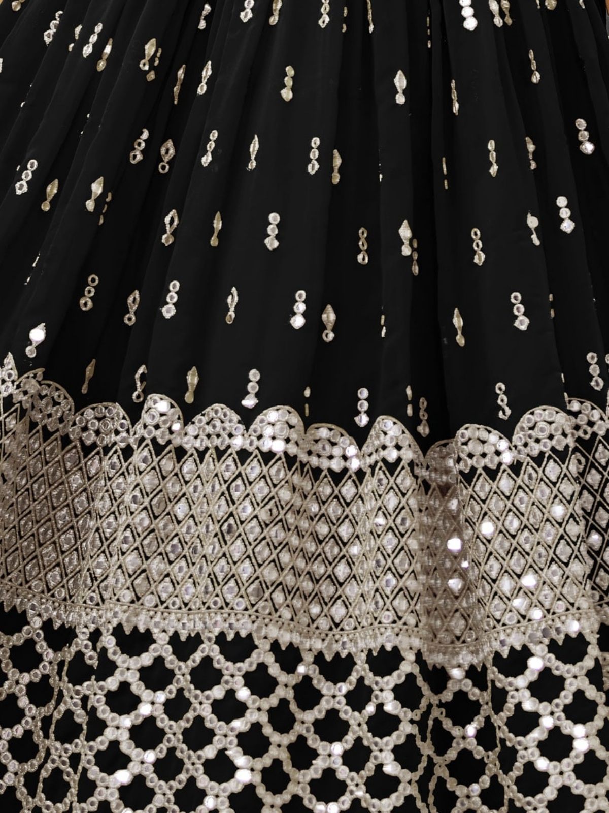 Odette Black Georgette Embroidered Semi Stitched Lehenga With Unstitched Blouse For Women