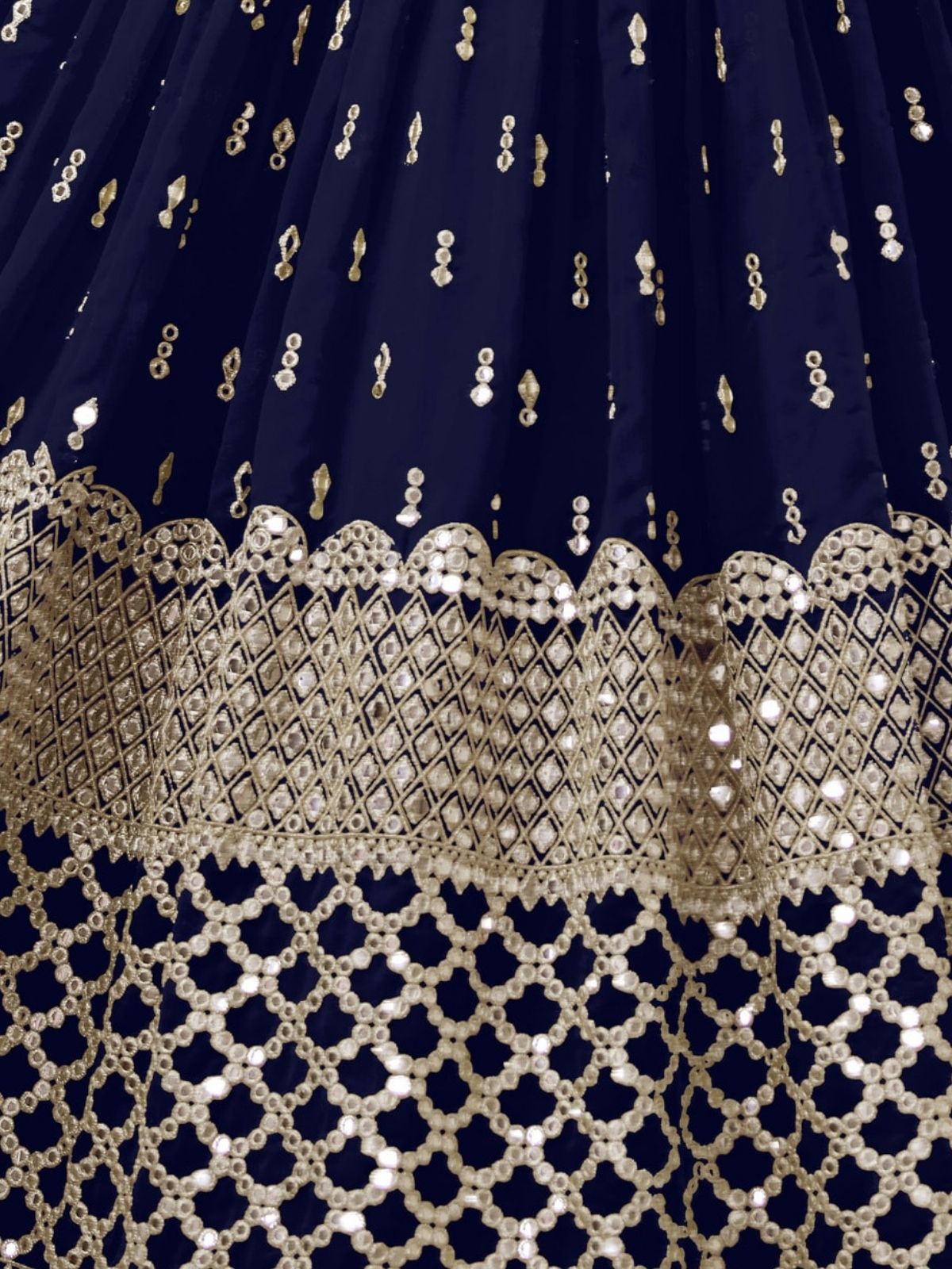 Odette Navy Blue Georgette Embroidered Semi Stitched Lehenga With Unstitched Blouse For Women