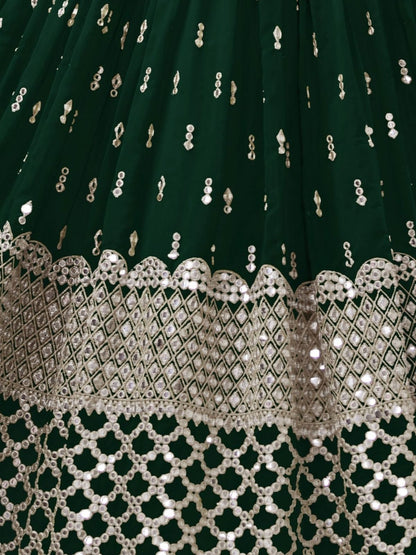 Odette Green Georgette Embroidered Semi Stitched Lehenga With Unstitched Blouse For Women