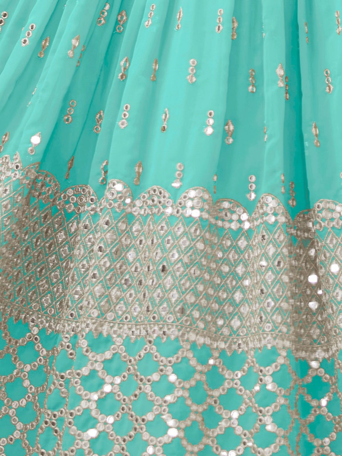 Odette Light Blue Georgette Embroidered Semi Stitched Lehenga With Unstitched Blouse For Women