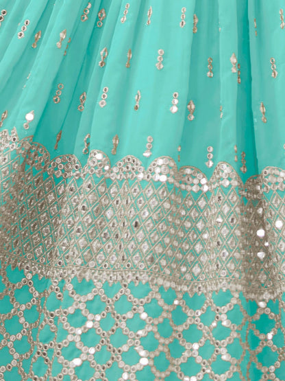 Odette Light Blue Georgette Embroidered Semi Stitched Lehenga With Unstitched Blouse For Women