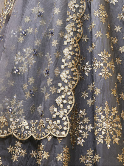 Odette Grey Art Silk Embroidered Semi Stitched Lehenga With Unstitched Blouse For Women