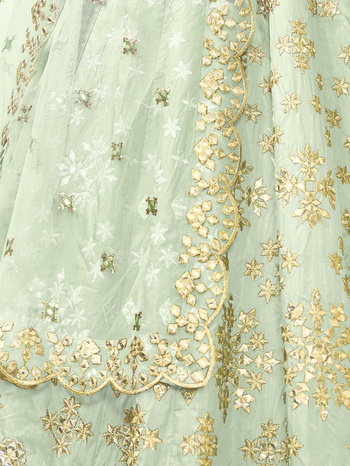 Odette Light Green Art Silk Embroidered Semi Stitched Lehenga With Unstitched Blouse For Women