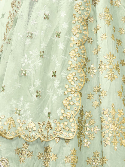 Odette Light Green Art Silk Embroidered Semi Stitched Lehenga With Unstitched Blouse For Women