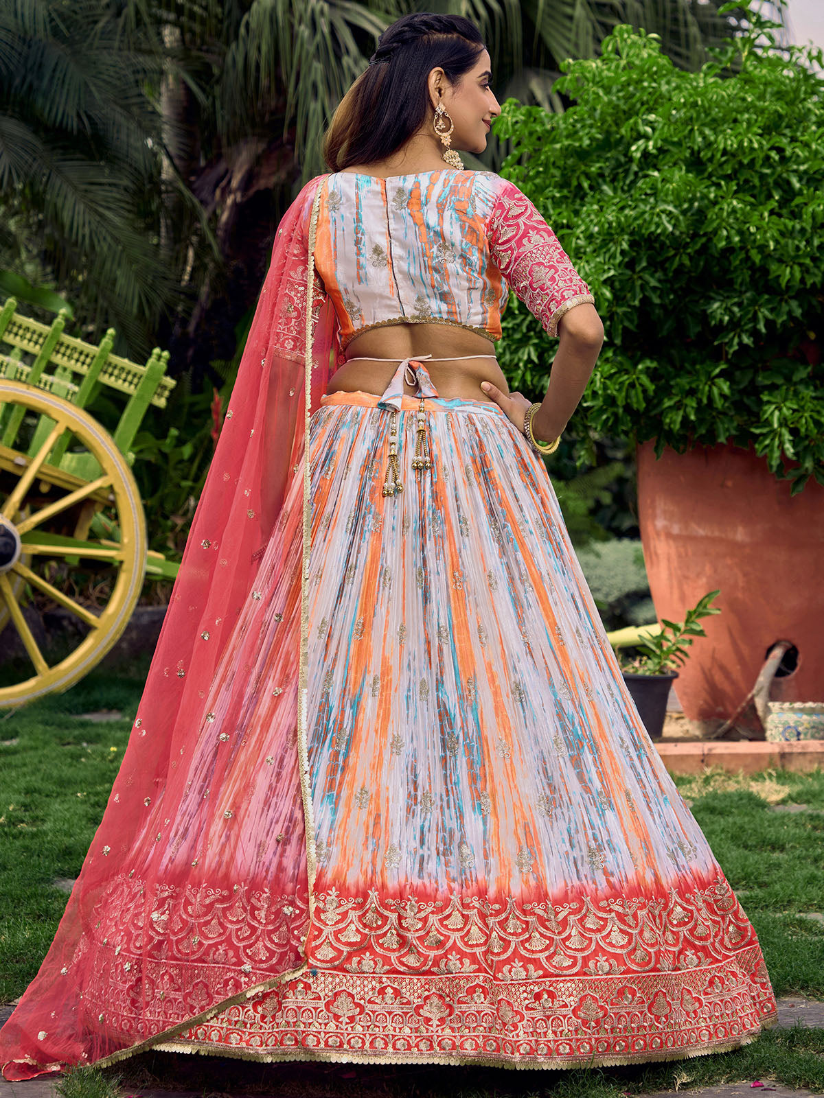 Odette Pink Chinon Embellished Semi Stitched Lehenga With Unstitched Blouse For Women