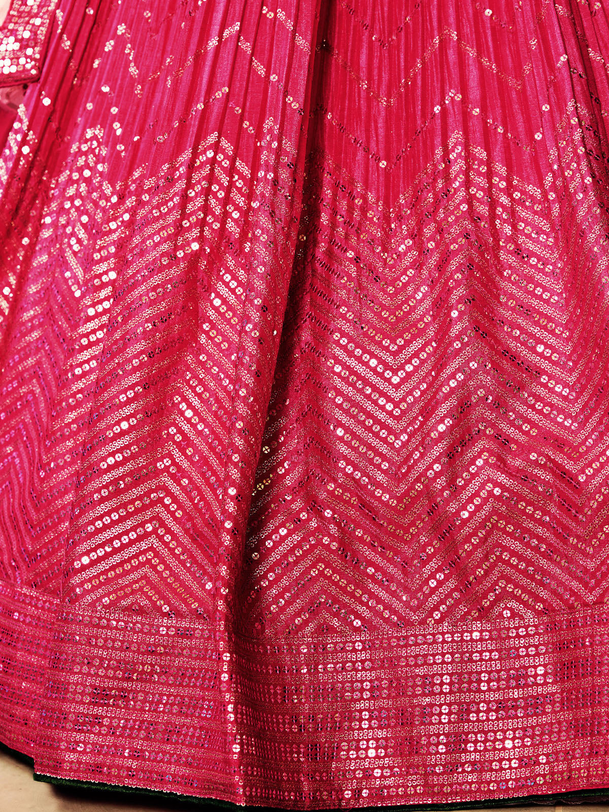 Odette Pink Chinon Embellished Semi Stitched Lehenga With Unstitched Blouse For Women