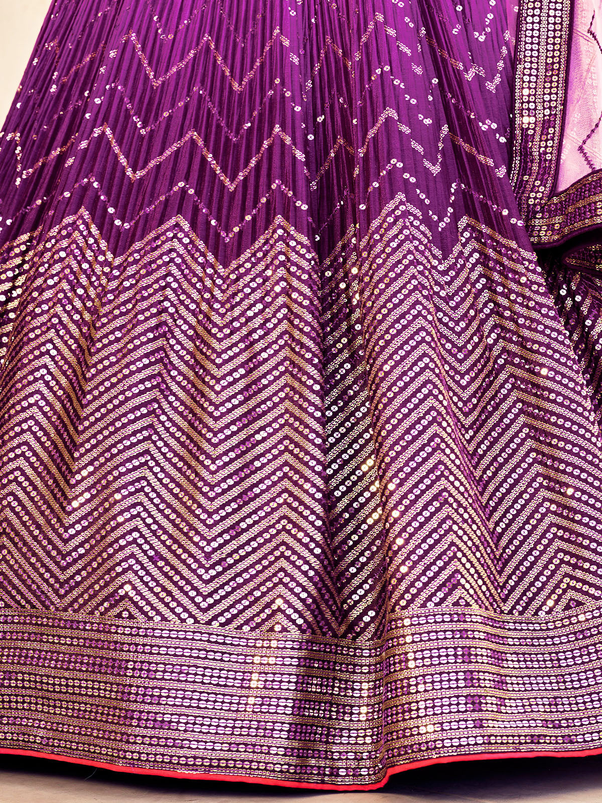 Odette Purple Chinon Embellished Semi Stitched Lehenga With Unstitched Blouse For Women