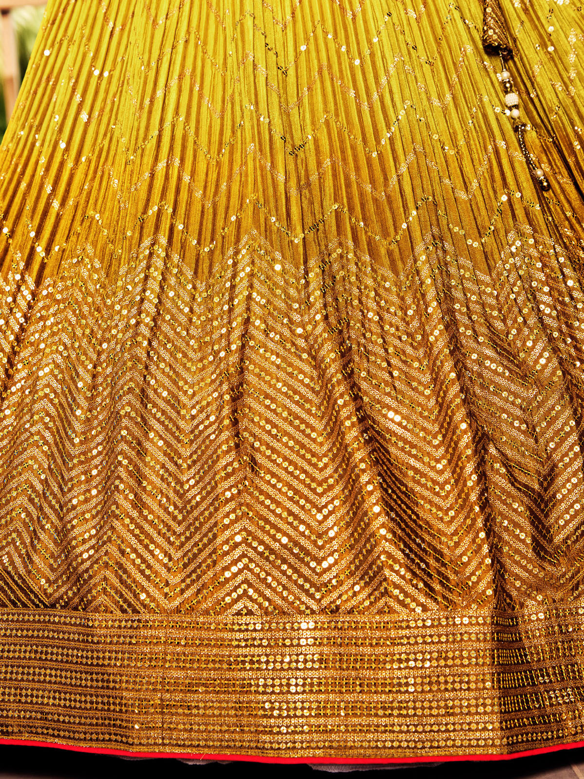 Odette Yellow Chinon Embellished Semi Stitched Lehenga With Unstitched Blouse For Women