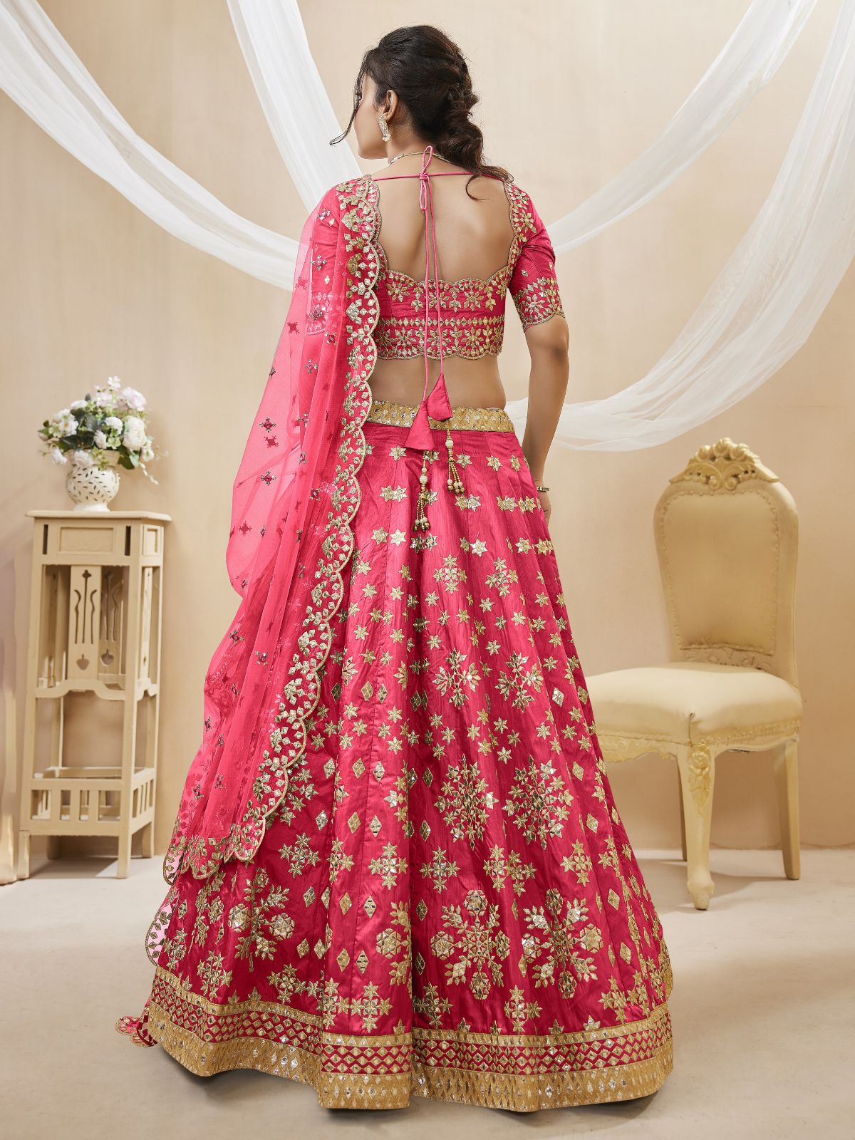 Odette Pink Art Silk Embroidered Semi Stitched Lehenga With Unstitched Blouse For Women