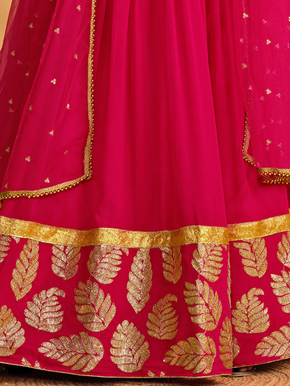Odette Pink Georgette Embellished Semi Stitched Lehenga With Unstitched Blouse For Women