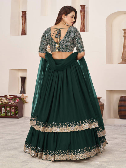Odette Green Georgette Embellished Semi Stitched Lehenga With Unstitched Blouse For Women