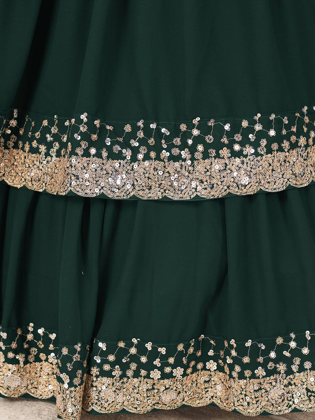 Odette Green Georgette Embellished Semi Stitched Lehenga With Unstitched Blouse For Women