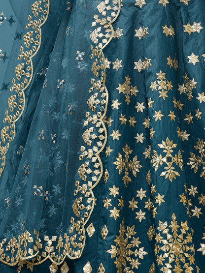 Odette Blue Art Silk Embroidered Semi Stitched Lehenga With Unstitched Blouse For Women