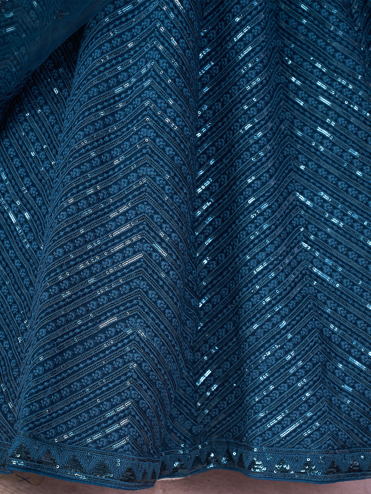 Odette Blue Georgette Embellished Semi Stitched Lehenga With Unstitched Blouse For Women