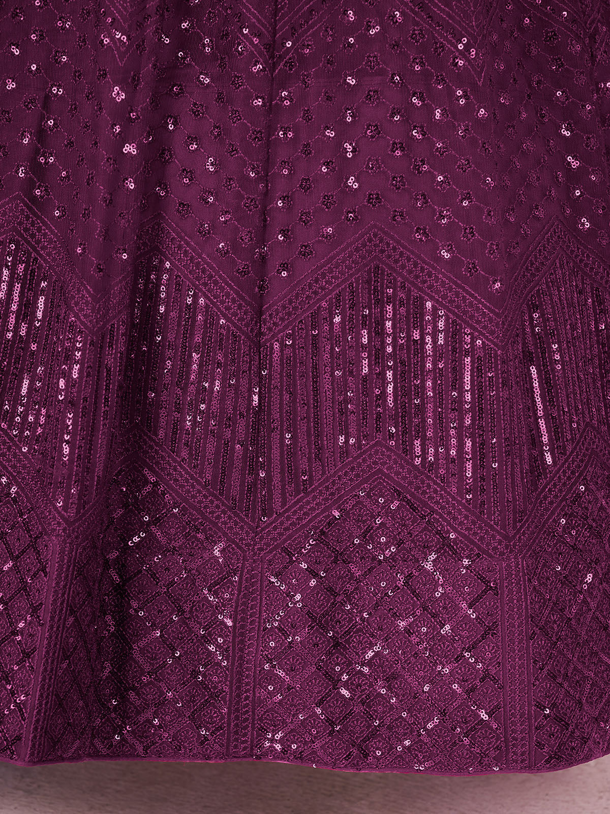 Odette Purple Soft Net Embellished Semi Stitched Lehenga With Unstitched Blouse For Women