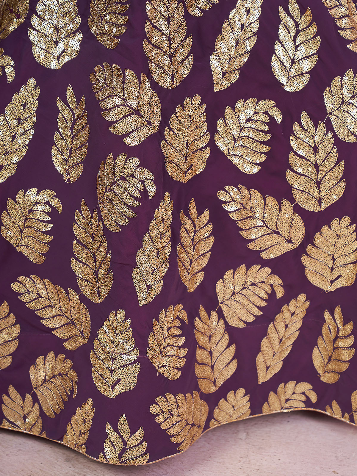 Odette Purple Georgette Embellished Semi Stitched Lehenga With Unstitched Blouse For Women