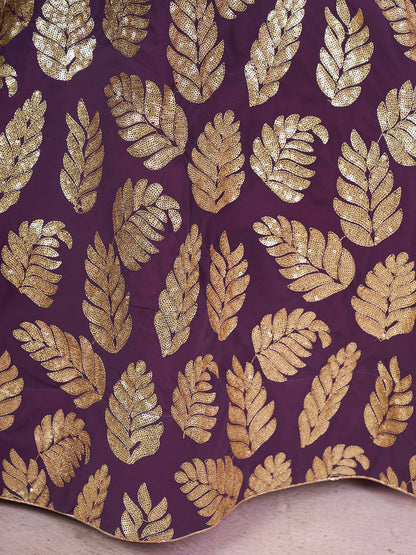 Odette Purple Georgette Embellished Semi Stitched Lehenga With Unstitched Blouse For Women