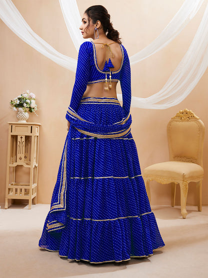 Odette Blue Georgette Printed Semi Stitched Lehenga With Unstitched Blouse For Women