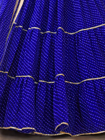 Odette Blue Georgette Printed Semi Stitched Lehenga With Unstitched Blouse For Women