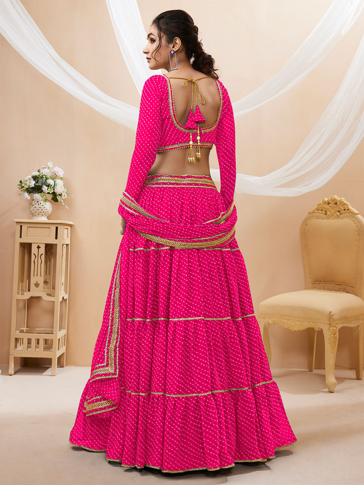 Odette Pink Georgette Printed Semi Stitched Lehenga With Unstitched Blouse For Women
